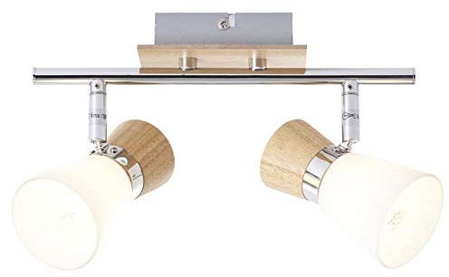 Brilliant Lampe Nacolla Spotrohr 2flg holz hell/chrom/weiß | 2x D45, E14, 18W, geeignet für Tropfenlampen (nicht enthalten) | Köpfe schwenkbar