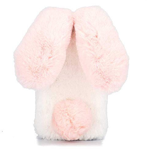 HongHushop Cute Rabbit Case Plush Cover for iPhone 8 Plus / 7 Plus Case Super Soft Warm Fluffy Furry Bunny Ears Shockproof Back Case Cover Chic Bling Crystal Diamond Bowknot Case -White pink