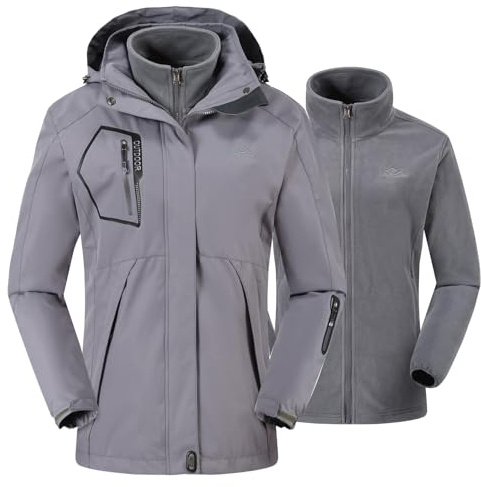 donhobo Damen Outdoor 3-in-1 Skijacke mit Fleecejacke wasserdichte Regenjacke Winddicht Warm Winterjacke Doppeljacke Funktionsjacke mit Abnehmbare Kapuze
