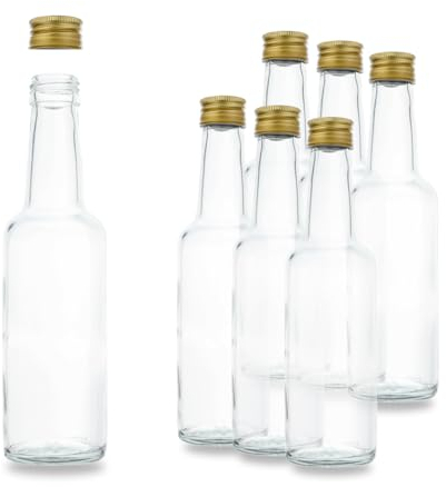 6 botellas de cristal pequeñas 250 ml con tapón de rosca PP28 dorado – Botellas vacías para rellenar, ideales como botellas de vino o licor de 250 ml