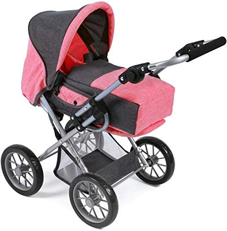 Bayer Chic 2000 - Puppenwagen Leni, 2in1 Kombipuppenwagen mit herausnehmbarer Tragetasche, Melange anthrazit, pink