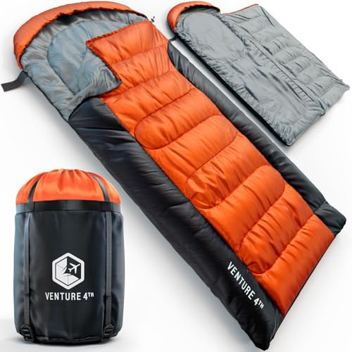 VENTURE 4TH 3-Season XXL Camping Sleeping Bag - Orange/Black