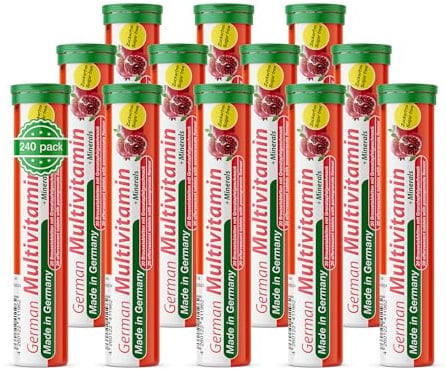 Multivitamin + Mineralien Brausetabletten 12x20 Stk. Granatapfelgeschmack – T&D Pharma German Multivitamin + Minerals – Made in Germany
