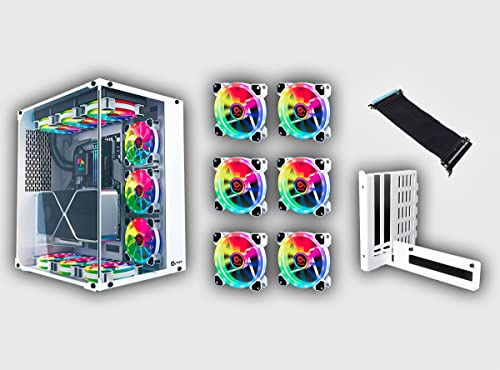 TALIUS Gaming Pack Cronos Frost, inklusive 9 Iris Spectrum ARGB Lüfter + Steuergerät und Unterstützung Vertikaler VGA-Riser PCI-E 3.0 PC-Turmspiel ATX aus gehärtetem Glas.