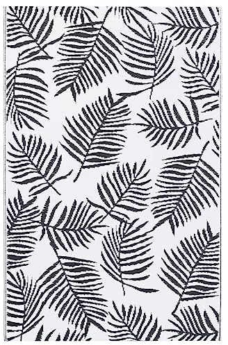 vidaXL Outdoor Teppich Zweischichtiger Jacquard Terrassenteppich Küchenteppich Außenteppich Indoor Balkon Terrasse Flur Küche Bad Weiß Schwarz 120x180cm PP