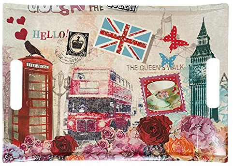 Lashuma Buntes Melamin Tablett Küche, Modernes Geschirrtablett 38x27 cm, Teetablett Motiv: London