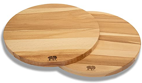 DEKOFANT 2 Stück Schneidebrett Holz Buche Ø 30 x 2cm Fleischbretter Servierbretter Holzbretter Käsebretter geölt rund