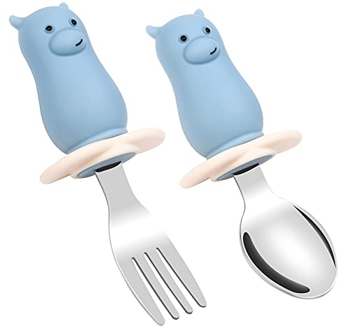 Vicloon Couverts Enfants,2pcs Fourchette et Cuillère Enfant Ensemble Cuillère et Fourchette en Acier Inoxydable pour Enfants de Qualité Alimentaire et Acier Inoxydable 316