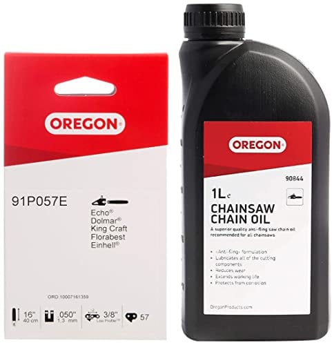 Oregon Standard 91P Chain to fit 16-Inch Titan, Gardenline, Black & Decker, Spear & Jackson, Einhell, Worx, Mac Allister & Chainsaw Chain and Guide Bar Oil, 1 Litre Bottle (90844)