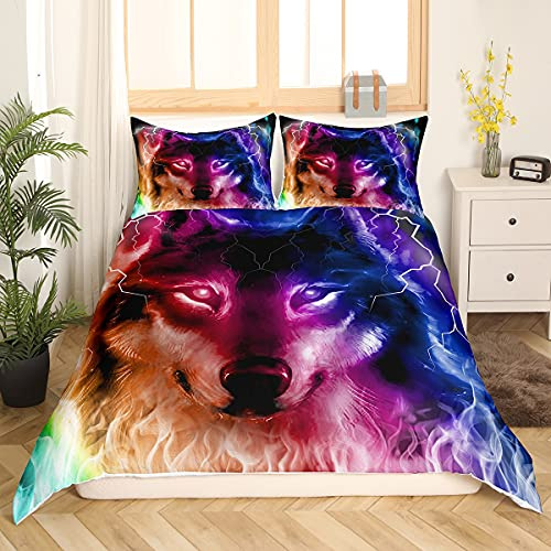 Homemissing Wild Wolf Bettwäsche, 200 x 200 cm, 3D Wolf Print, Bettwäsche, Bettbezug Safari, Tiermuster, Bettbezug Luxury Room Decor Colroful Gradient Collection
