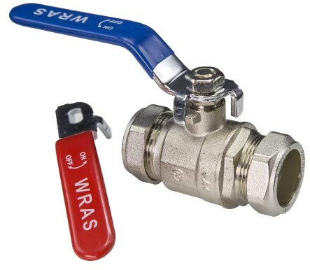 22mm Lever Valve Full BORE Ball Valve Compression Isolation Valve with RED & Blue Handle WRAS Approved