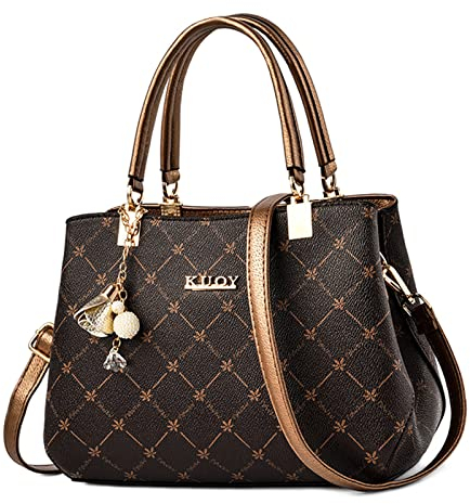 FORRICA Handtaschen Damen Exquisiter Anhänger Umhängetasche Elegant Ahornblatt Henkeltasche Frauen Shopper Tasche PU Leder Schultertasche Bronze Griff A
