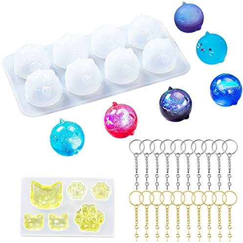 Yayatty Moldes de Resina Epoxi, 14 Estilo Moldes de Silicona para Resina 3D Animal Orbes Llevar Cerdo Polluelo con Llavero para Llavero, Colgante DIY