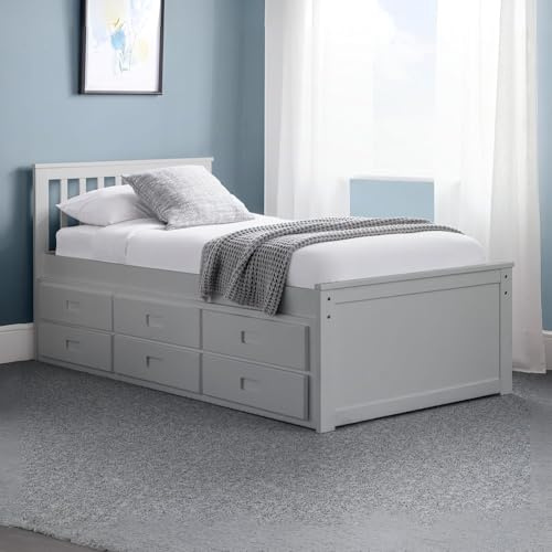 Julian Bowen Light Grey Wood Maisie Captains Bed with Underbed and Drawers