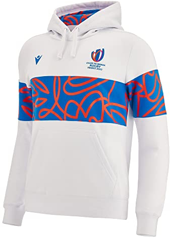 Macron Sweatshirt mit Kapuze für Erwachsene, Rugby World Cup 2023, offizielles Lizenzprodukt, weiß, X-Large
