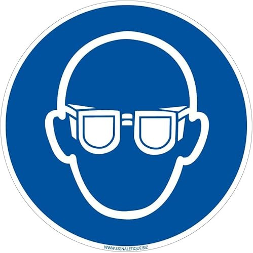 Signalétique.biz France – Sicherheitsschild „Schutzbrille tragen“ – Aluminium 2 mm – Ø 250 mm – PSA Pflichtzeichen für Industrie und Labore