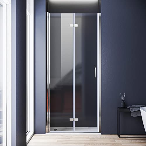 Porte de douche 90 cm, porte pliante pivotante à 180°, paroi de douche avec revêtement nano 6 mm, verre de sécurité ESG, hauteur 195 cm