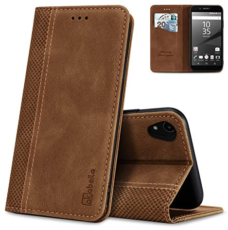 AKABEILA Case for Sony Xperia 1 V Case PU Leather Flip Wallet Case with Magnetic Closure Kickstand Card Slots Folio Phone Case Cover Shockproof 6.5 Inch Light Brown