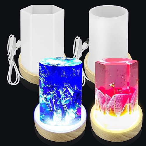 2 Stück Epoxidharz Formen Lampe, DIY Silikonformen mit Lampenfassung, Gießharz Resin Forme, Zylinder Kunstharz-Formen, Gießformenfür DIY Handwerk Kunstharz Holz LED Kleine Tischlampe Dekoration