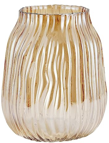 Große bernsteinfarbene Glasvase für Blumen, gerippt, hoch, goldene Bodenvase, 21 cm, dekorative Vasen für Zuhause, Tischdekoration, Blumendekoration und Bauernhaus (braun, 21 cm)