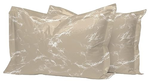 Pizuna Cotton Taupe Printed King Oxford Pillow Cases 2Pack 400 Thread Count | Marble, King Size, 2 Pack 100% Long Staple Combed Cotton Pillow Cover Sateen Weave Pillowcases, 50x90 cm