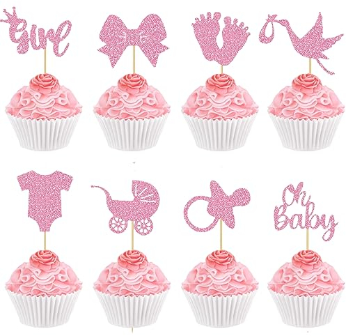 Neodtx It's A Girl Cupcake Topper Baby 32 Stück Babyparty Tortendeko Muffins Deko Boy Or Girl Rosa Glitzer Baby Shower Oh Baby Girl Mädchen Gender Reveal Party Party Taufe Dekoration