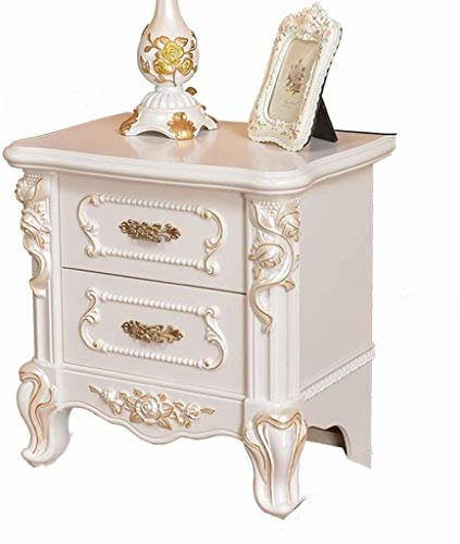 ANIFM Nachttisch, einfacher Nachttisch für Schlafzimmer, Büro, Nachttisch, europäisch, einfacher Schlafzimmer-Nachttisch, 2 Stauräume, elfenbeinweiß, amerikanisch, nordisch, Leiter, Massivholz,