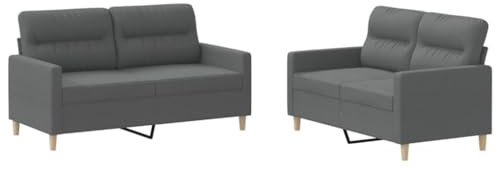 vidaXL Sofagarnitur 2-TLG., Sessel Couch mit Kissen, Sofa Wohnzimmersofa mit Armlehnen, Couchgarnitur Designsofa Sitzmöbel Polstermöbel, Dunkelgrau Stoff
