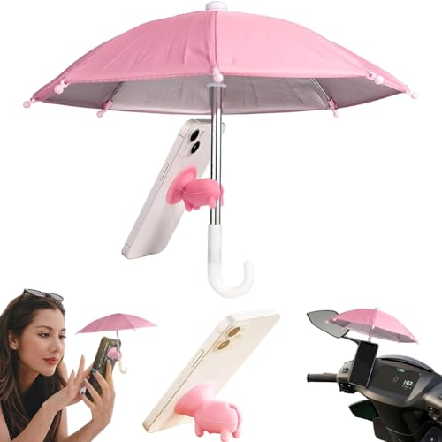 QYEHF Handy-Regenschirm, multifunktional verstellbar niedlich Handy-Regenschirm mit Schweinchen-Saugnapf Handy-Sonnenschutz, Blendschutz (Rosa)