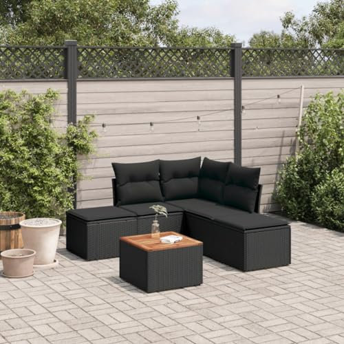 SECOLI Gartenmöbel-Set, Balkonmöbel aus PE-Polyrattan, Terrassenmöbel, Ecksofa Garten Balkonlounge Polyrattan Lounge Gartenlounge Terrassenmöbel Schwarz 6-tlg-Type-196