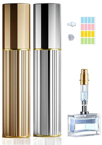 Travelofo Perfume Atomiser Travel Bottle, 10ML Refillable Spray Bottle Easy to Refill Empty Atomiser for Purse, Handbag, Pocket and Luggage (Gold & Silver)
