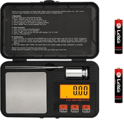 Milligramm Waage 50g/0,001g, Kompakte Mg-Waage mit 50g Kalibriergewicht, Tragbare Waage mit Tara und LCD-Display mit Hintergrundbeleuchtung für Lebensmittel，Pulverwaage zum Nachladen