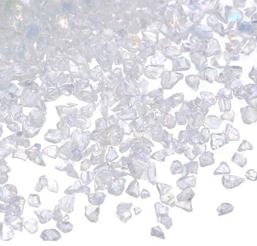 sourcing map 40g Crushed Glass Chips 2-4mm Shiny Electroplating Irregular Broken Sprinkles Chunky Glass for Crafts DIY Resin Art Decoration Vase Filler, White