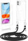 Anshow Verbesserte Handykette für iPhone 12 Hülle mit Band + 1 Schutzfolie, Necklace Stoßfest Handyhülle iPhone 12 Case Transparent Schutzhülle zum Umhängeband Abnehmbar, Schwarz