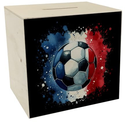 Fußball Frankreich Flagge Spardose aus Holz EM 2024 Sportfreunde Länderfarben Tricolore Blau-Rot-Weiß Originelles Ball-Design