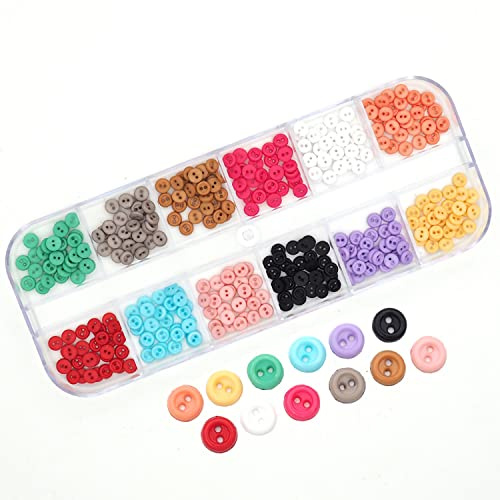 Youmeizer Kleine Kunstharzknöpfe, 4 mm, 2 Löcher, runde Knöpfe für Puppen, Kleidung, Nähzubehör, Handnähhilfen, Puppenkleidung (12 Farben gemischt/300 Stück, 4 mm)
