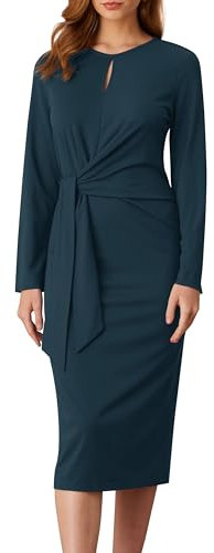 GRACE KARIN Bodcyon Dresses for Women UK Ladies Elegant Tie Knot Dress Long Sleeve Elastic Evening Party Cocktail Dress Blue Green S