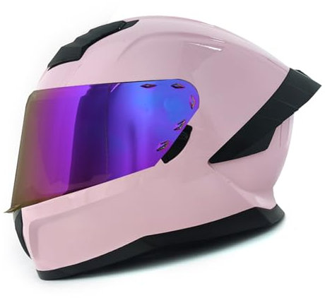 RYDZCLH Casque De Moto Intégral avec Double Visière pour Vélo De Route, Casque De Moto Léger Approuvé par Le Dot, Motoneige, Tourisme, Sports pour Hommes Et Femmes,Rose,2XL 61~62cm