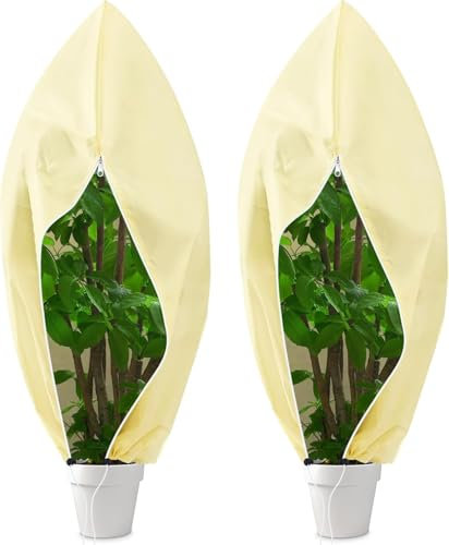 Telo per Piante Antigelo 120 x 180 cm, Copertura Piante Inverno Antigelo Tessuto Non Tessuto Antigelo per Piante in Pile da Giardino con Coulisse Giacca in Pile Riscaldante Invernale - 2 PCS