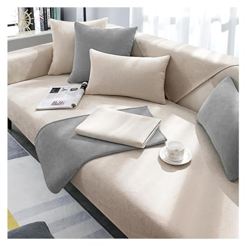 CJJZFO Sofa Überzug Weiche Chenille Sofabezug: Hund Katze Sofaschoner Anti Rutsch Vintage Couch Überzug für U Form L Form Sektionssofa für 1 2 3 4 Sitzer Sofa (Beige, 110 * 160cm)