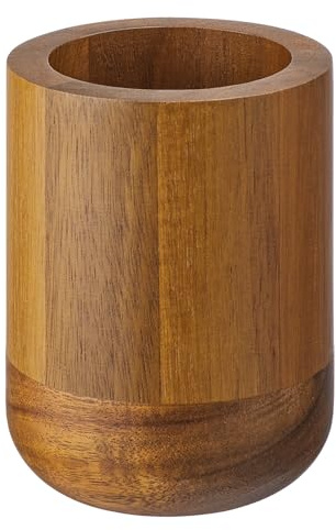 BUTLERS Zahnputzbecher ø 8 cm Akazienholz - Acacia | Farbe Braun - Mundspülbecher für Zahnbürsten & Zahnpasta - Badbecher für Waschtisch & Badregal - Rustikales Design