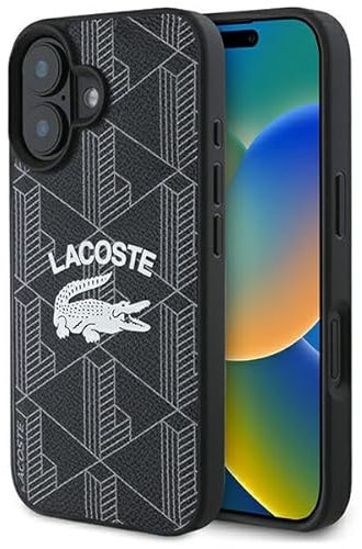 CG MOBILE Lacoste LCHMP16SPIGK Coque pour iPhone 16 6,1 Noir Monogramme Logo Vintage