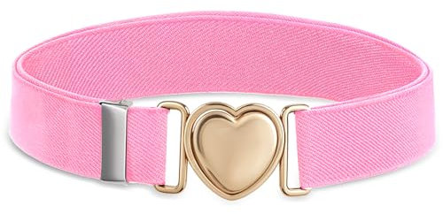 Lnngub Elastische Gürtel für Mädchen, Rosa Kinder Modegürtel Einstellbar Gürtel aus Polyester mit Herz Schnalle aus Zinklegierung für Jeans, Kleider, Pullover (Geeignet für Taillenumfang: 50cm–70cm)