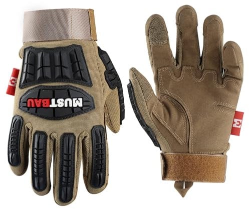 Mustbau Gants de Sécurité Anti-Choc Résistants, Compatibles Écran Tactile, Anti-Vibrations, Renforcés Méca/BTP, Respirables Poignet Réglable