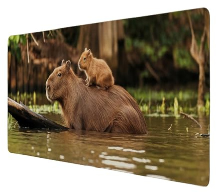 speecheese Schreibtischunterlage 69x31cm XXL Mauspad Capybara Mutter mit | Baby 69x31cm XXL Mauspad für Naturfreunde Tier-Mousepad für Natur-Enthusiasten, lustige Tischunterlage