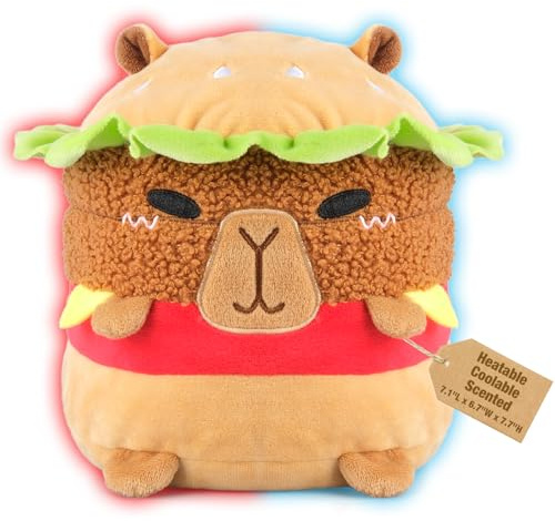 Bobbie & Laxi Mikrowellen-Burger-Capybara-Plüsch, Lavendel-Wärmekissen | 90 Sek. Mikrowelle oder kühlen im Gefrierfach; Leinsamen- & Lavendelfüllung lindert Verspannung