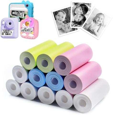 SENLINLIN Thermal Paper for Kids Instant Print Cameras, 12 Rolls 57x 25mm White Thermal Printer Paper, Zero Ink Photo Printer Paper for Most Kids Camera Instant Print/Mini Printer, BPA Free