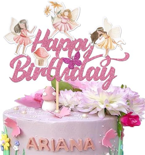 1 décoration de gâteau fée à paillettes - Décoration de gâteau - Pour fête prénatale, enfants et filles - Rose