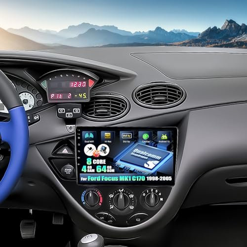 CAMECHO Qualcomm 8 Core 4G+64G Android 15 Autoradio para Ford Focus MK1 C170 1998-2005,2 DIN Radio con 9 Pulgadas Touchscreen Soporta CarPlay,Dual WiFi,GPS,Bluetooth5.1, Dolby/Hi-Res+Cámara Trasera