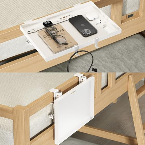 Magheo Faltbar Bettablage zum Einhängen, Klemmbar Nachttisch zum Einhängen, Metall Bett Ablage für Etagen & Oberes Bett Organizer Platzsparend Studentenwohnheim Essentials Schwebend (Weiß)